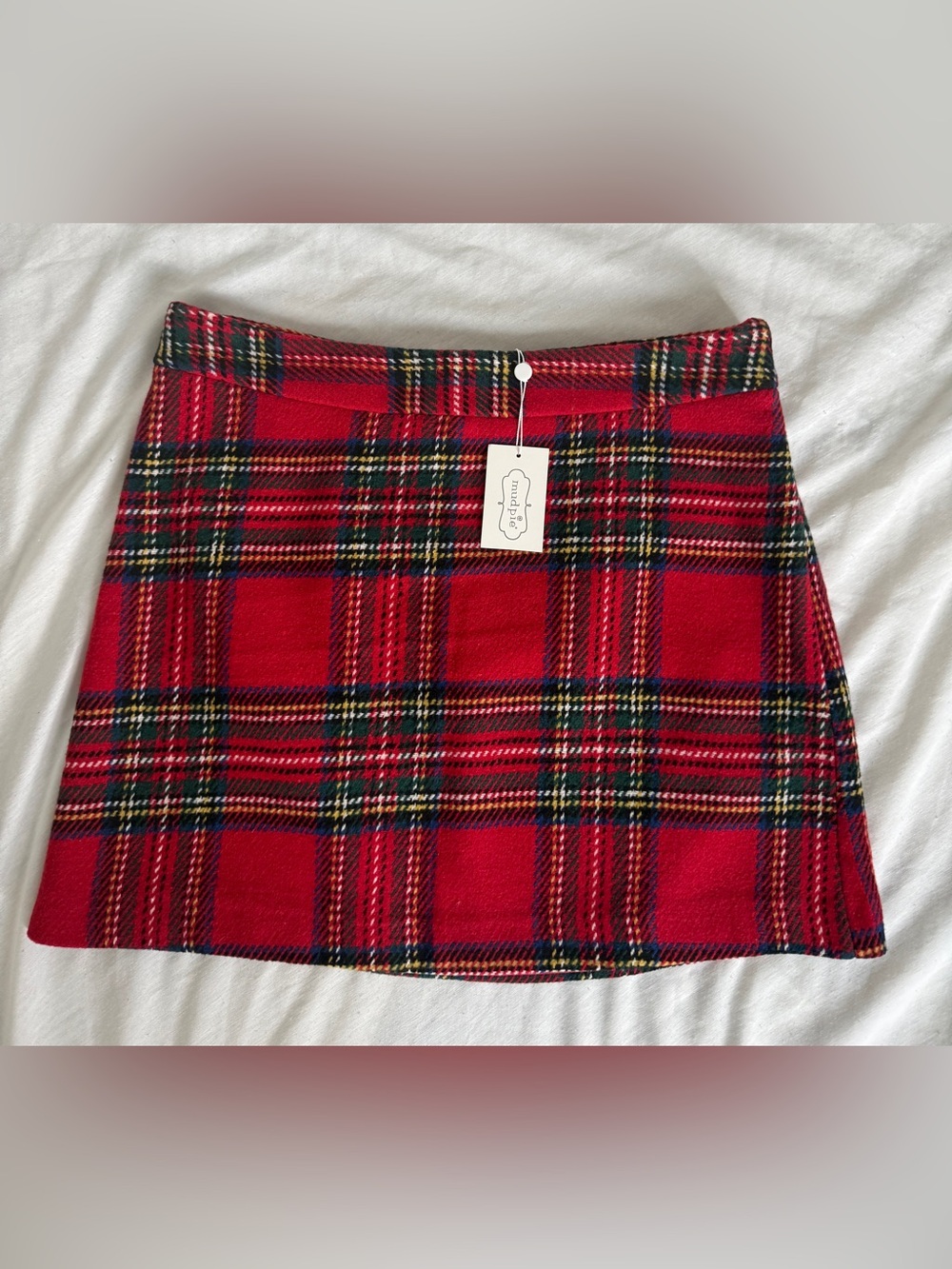 Mud Pie Red Tartan plaid wool blend Mini Skirt NWT M holiday